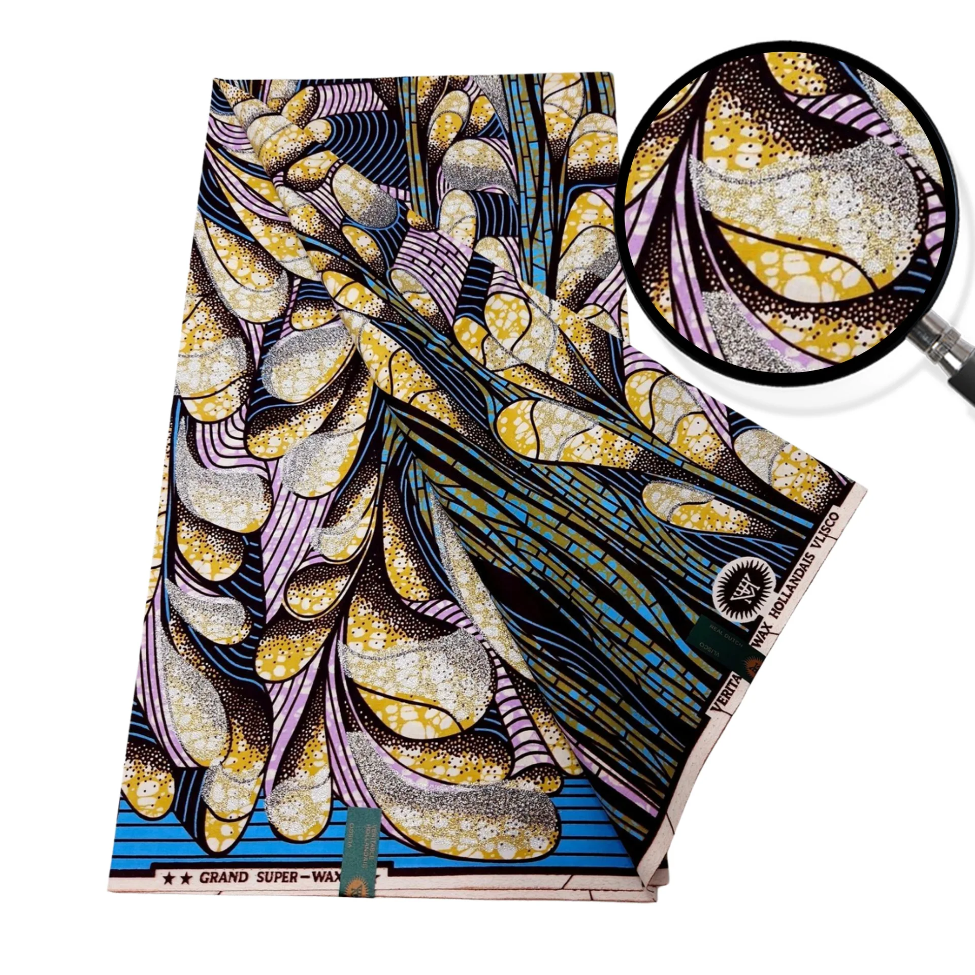 African Batik Cloth Golden Glitter Printing Super Wax Fabric 100% Cotton Batik Cloth Loincloth for Sewing Party Dresses Material