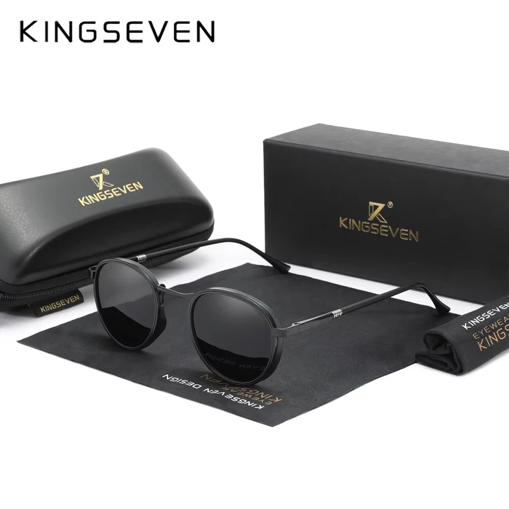 Okulary przeciwsłoneczne KINGSEVEN z okrągłymi oprawkami dla mężczyzn, polaryzacyjne, UV400, nowy luksusowy design marki 2023, vintage okulary ochronne dla kobiet.