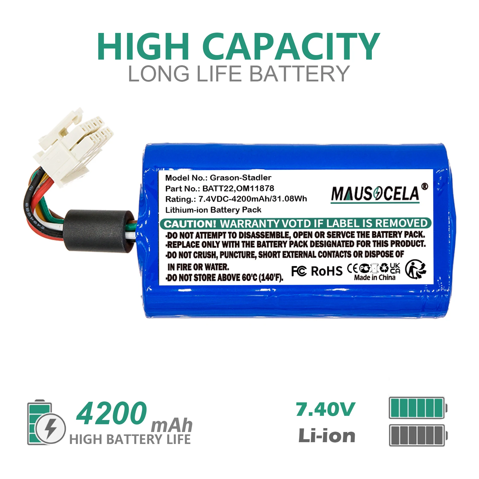 

Медицинская батарея 4200 мАч для Welch-Allyn:901000, BATT22, OM11878, TM78370, Connex Spot Monitor, Protocol, Grason-Stadler, Connex Spot