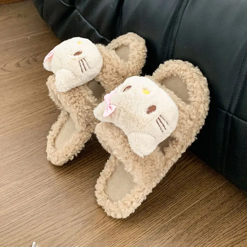 Cartoon animation peripheral Hello Kitty cute cotton slippers Sanrio autumn and winter new anti-slip warm and thickened slippers