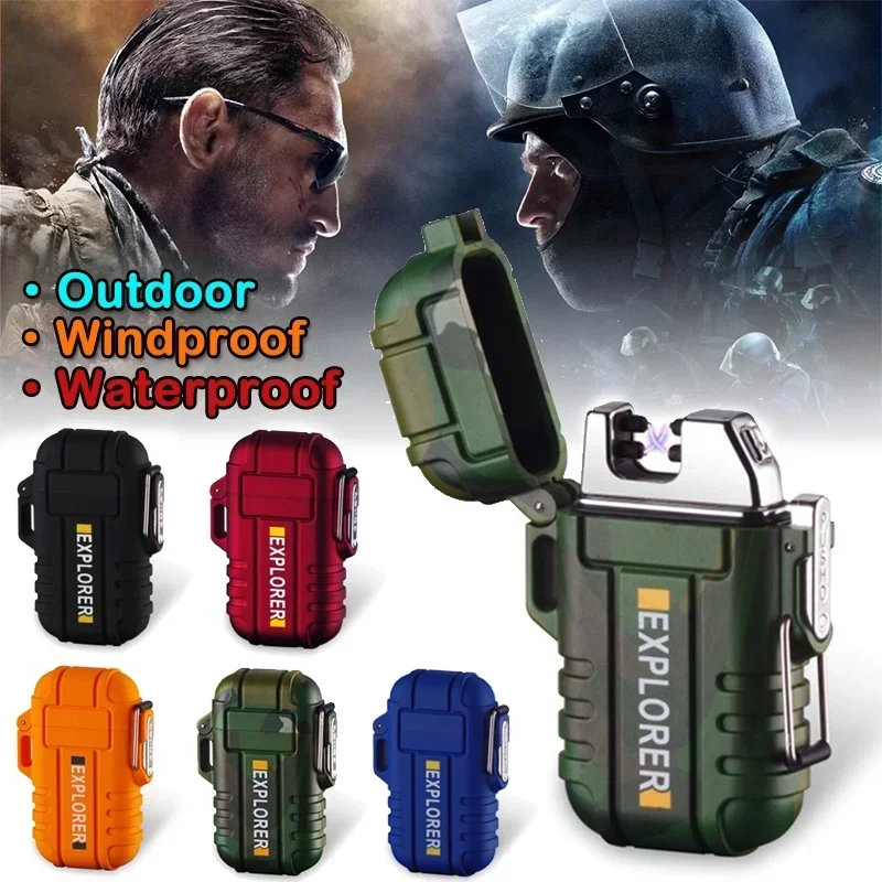 Outdoor Waterproof Usb Electric Lighter Windproof Dual Arc Plasma Lighters Smoking Accessories BBQ Candle lighter for Explorer