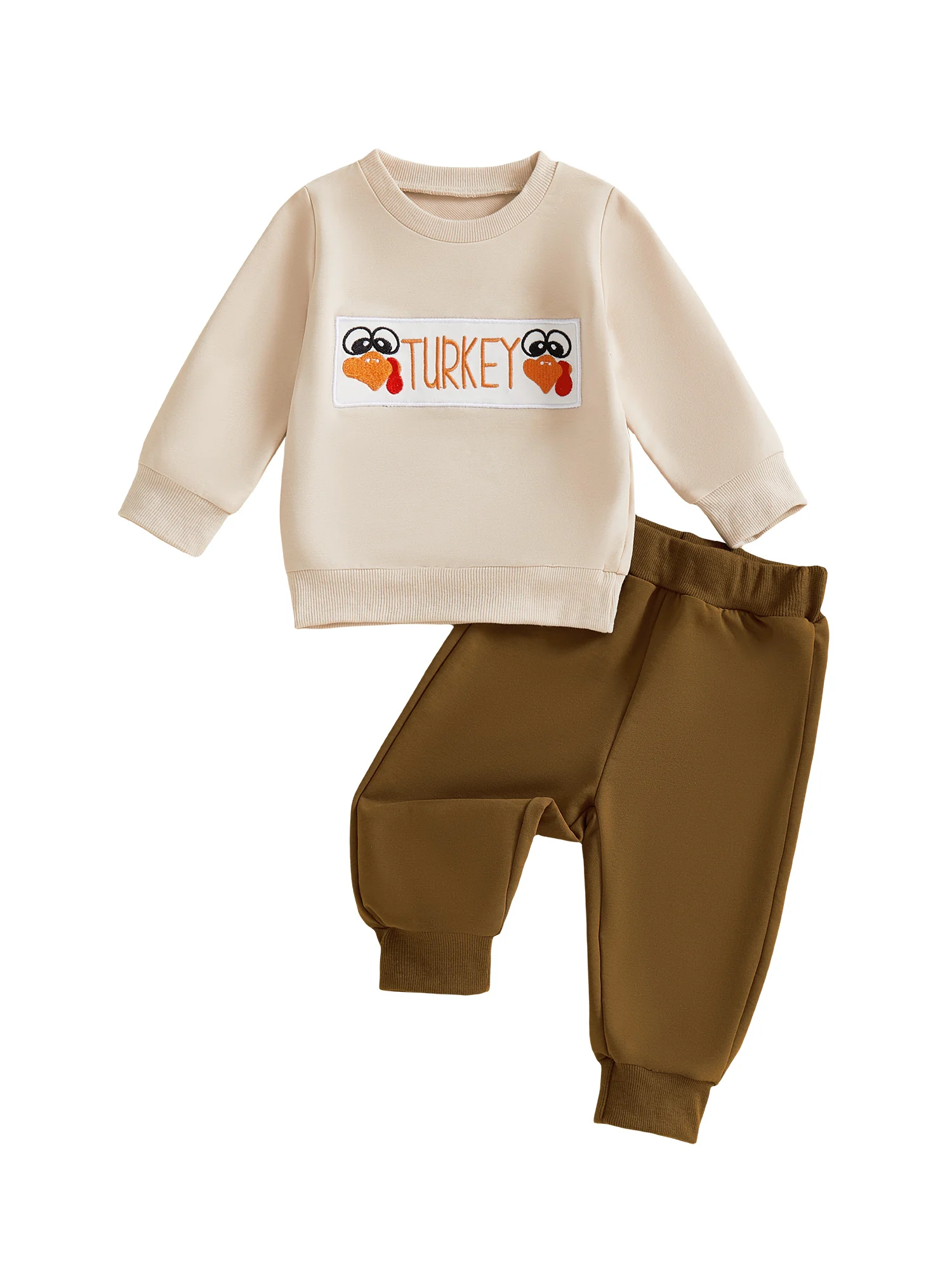 طقم هوديي وسروال مطبوع عليه تركيا لعيد الشكر للرضع للاحتفال بالخريف مع عشاء عائلي