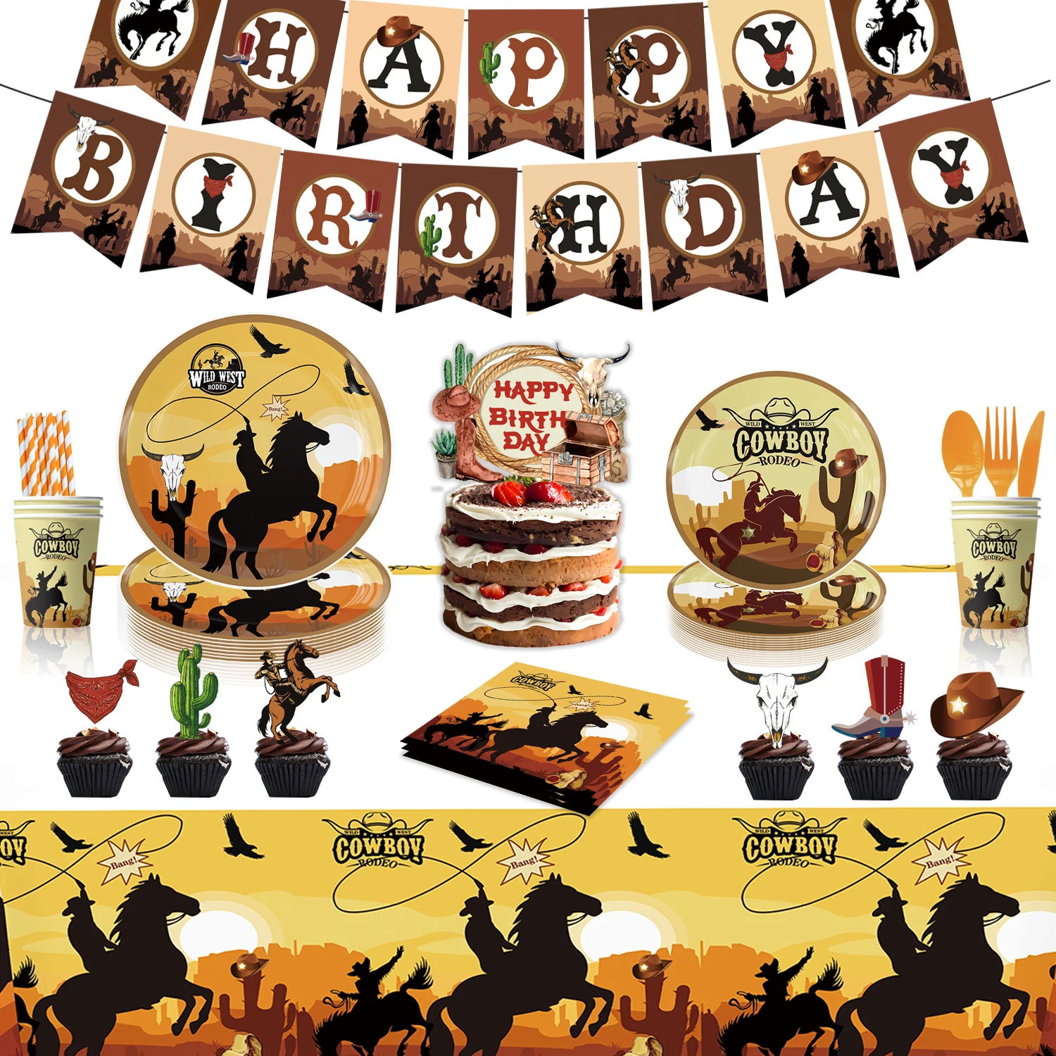 Cowboy Theme  Party Supplies Paper Plate Tablecloth Napkin Party Show