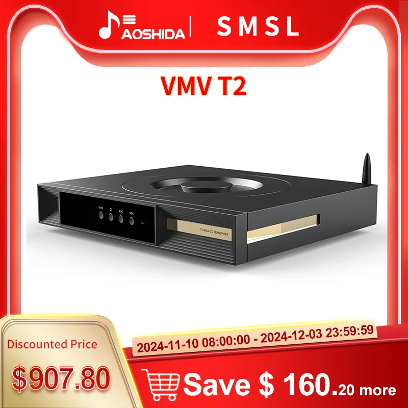 SMSL VMV T2 Bluetooth5.1 CD Player Hi-Fi USB MQA-CD Transport DSD512 PCM768 AES/EBU Hi-res Digital Media Player + Remote Control