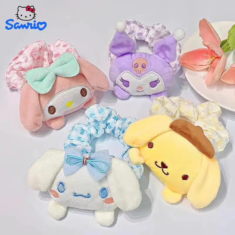 Sweet Kawaii Sanrio My Melody Kuromi Cinnamoroll Doll Large Intestine Anime High Ponytail Hair Circle Girls Head Rope Accessory