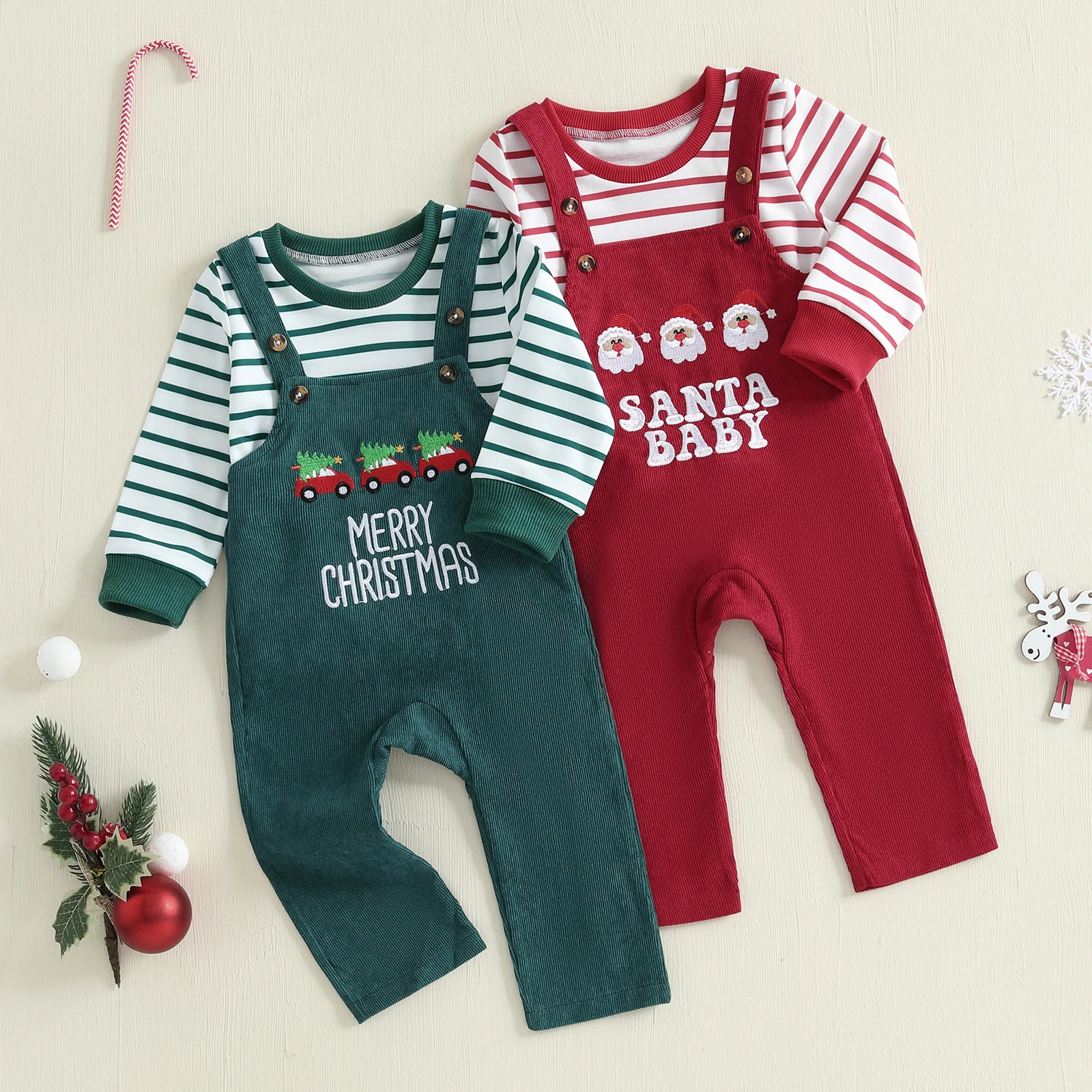 2026 الخريف الشتاء عيد الميلاد طفل رضيع ملابس عيد الميلاد شريط طويل الأكمام البلوز إلكتروني التطريز السراويل الشاملة 2 قطعة مجموعة #5