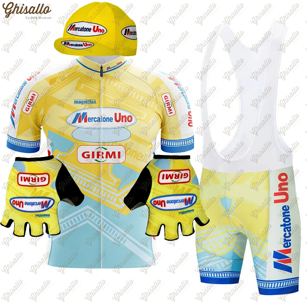 Yellow Retro Triathlon Team Cycling Jersey Set for Men, Road Bike Equipment, Cycling Shirt, Quick Dry Shorts, Bicycle Clothes