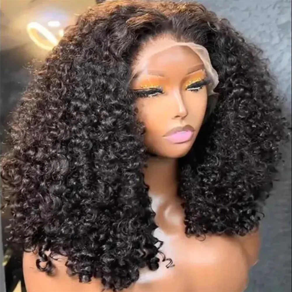 

Soft 26Inch Long Natural Black Kinky Curly 180Density Deep Lace Front Wig For African Women Babyhair Preplucked Glueless Daily