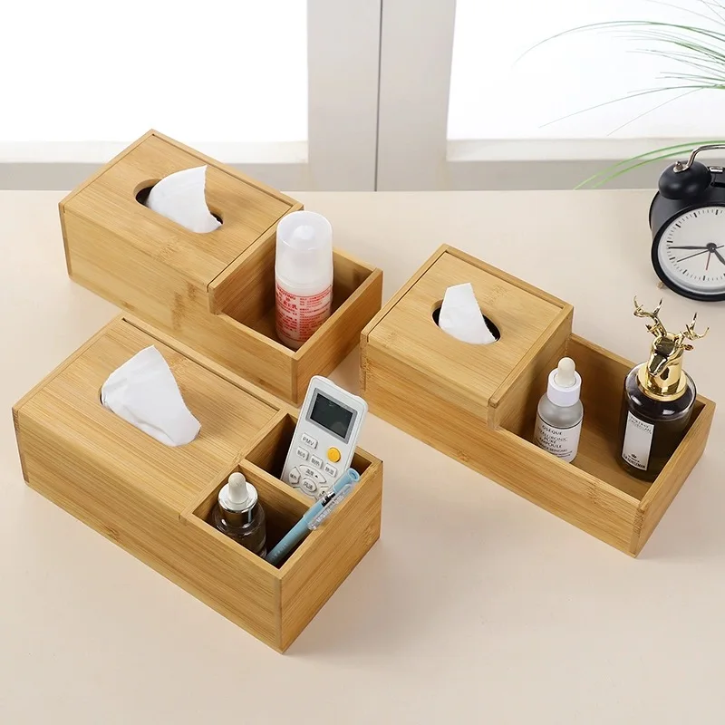 Bamboo Wood Tissue Box Holder Toothpick Box Living Room Coffee Table Restaurant Storage Accessories Rectangular Storage Box