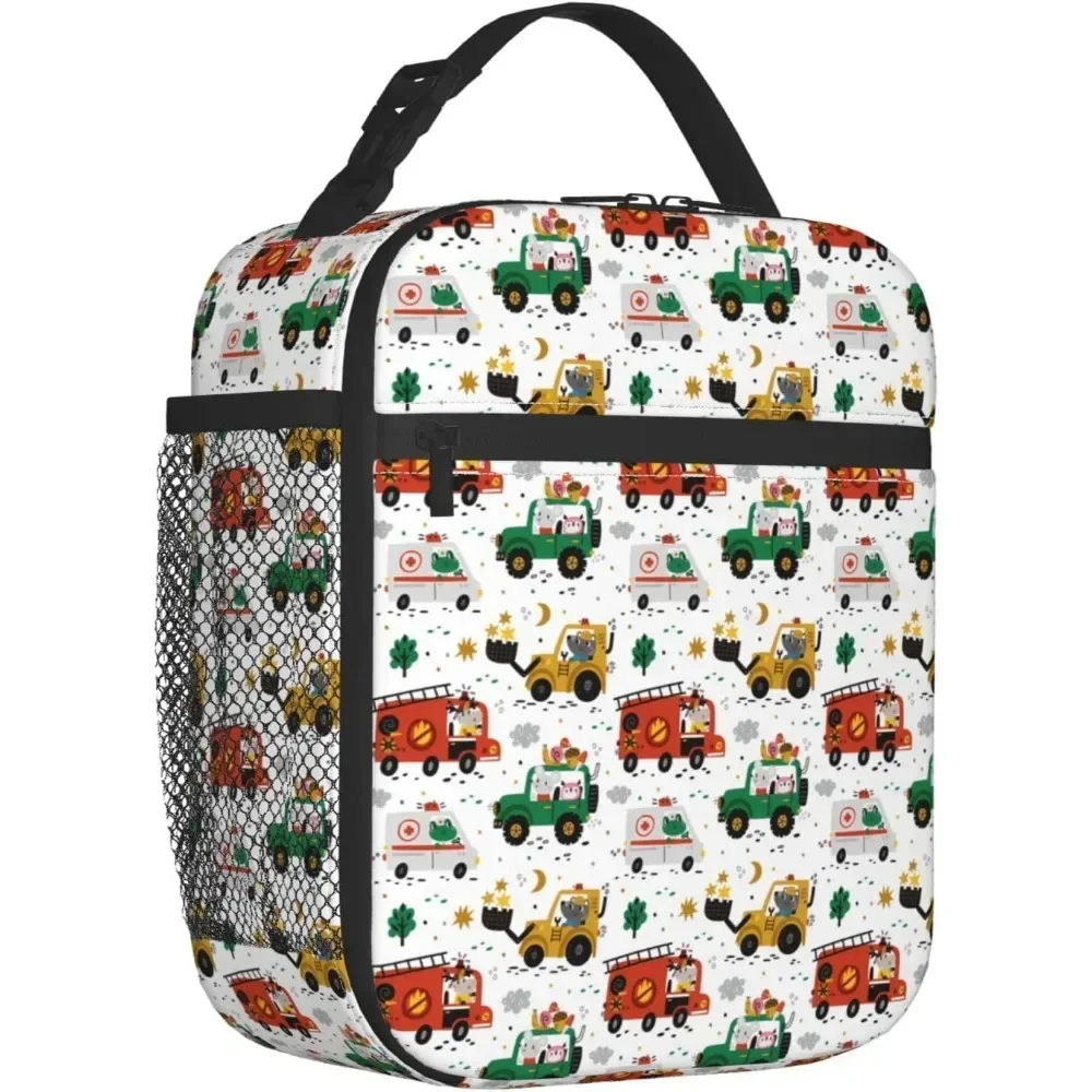 Cute Drivers Fire Engine Ambulance Lunch Bag Insulated Lunch Box for Women Men Reusable Cooler Bag for Office Picnic