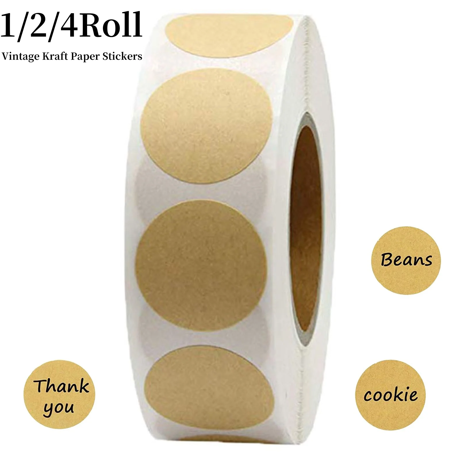 500 Stück/Rolle Vintage-Kraftpapier-Aufkleber, 2,5 cm, rund, selbstklebend, Schreibwaren-Etikett für DIY-Lebensmittel, Glas, Party, Geschenkverpackung, Dekor
