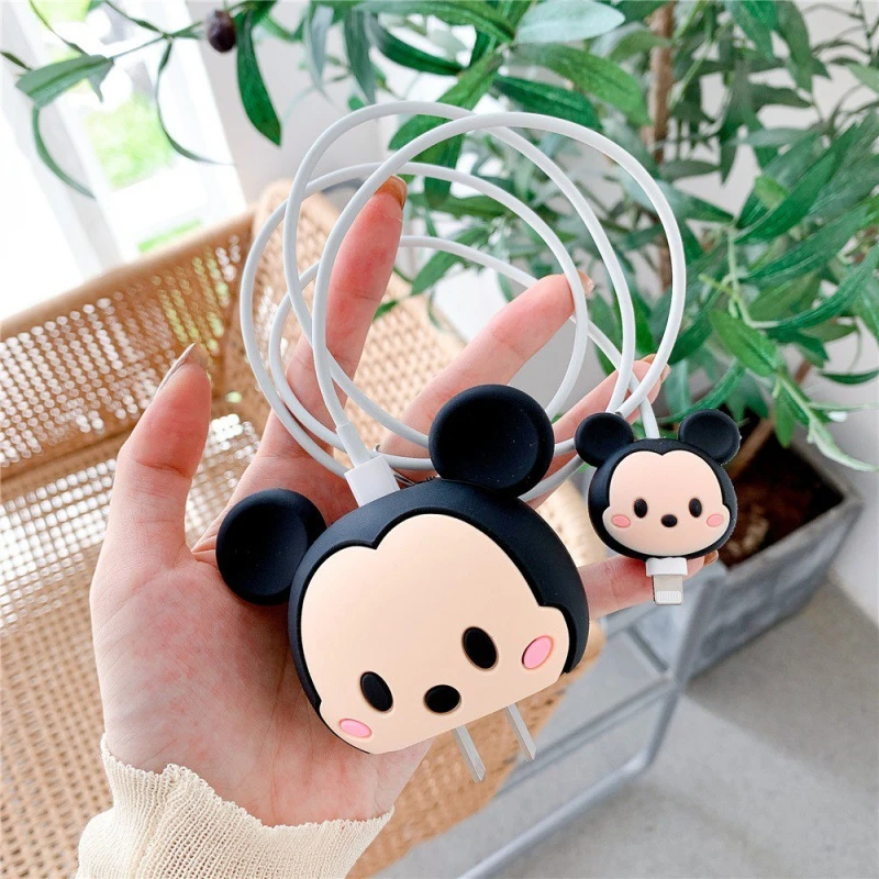 Disney Cartoon Cable Protector For iPhone 11 12 iPad 18W 20W Data Line Cable Winder Silicone Fast Charger Protection Organizer