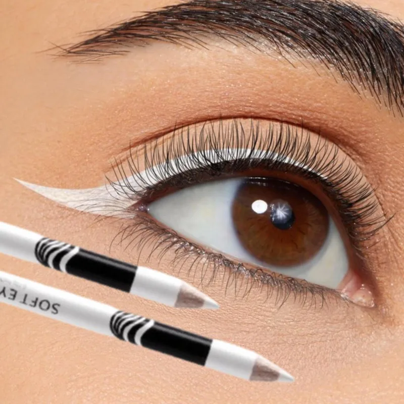 Zweierpack weißer Eyeliner-Stift, langlebig, wasserdicht und schweißfest, einfach zu bedienen, weißer Eyeliner-Klebestift