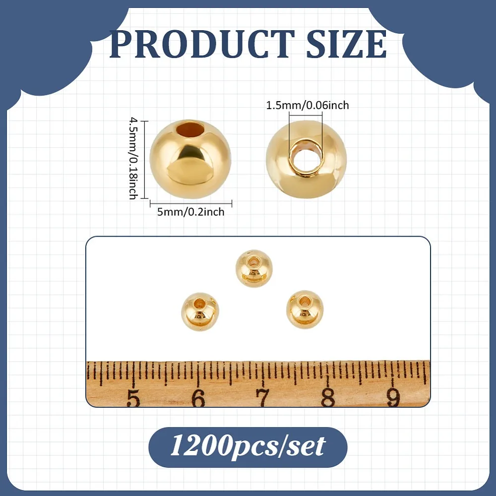 2000Pcs CCB Plastic Beads Round Light Gold 5x4.5mm Hole: 1.5mm