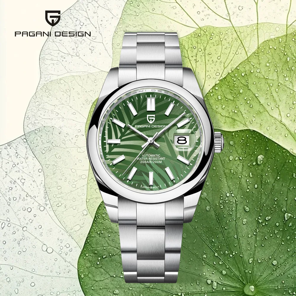 PAGANI DESIGN Watches 2025 New Design Palm Leaf Dial Automatic Mechanical Watch For Men Stainless Steel 200m Waterproof Clock