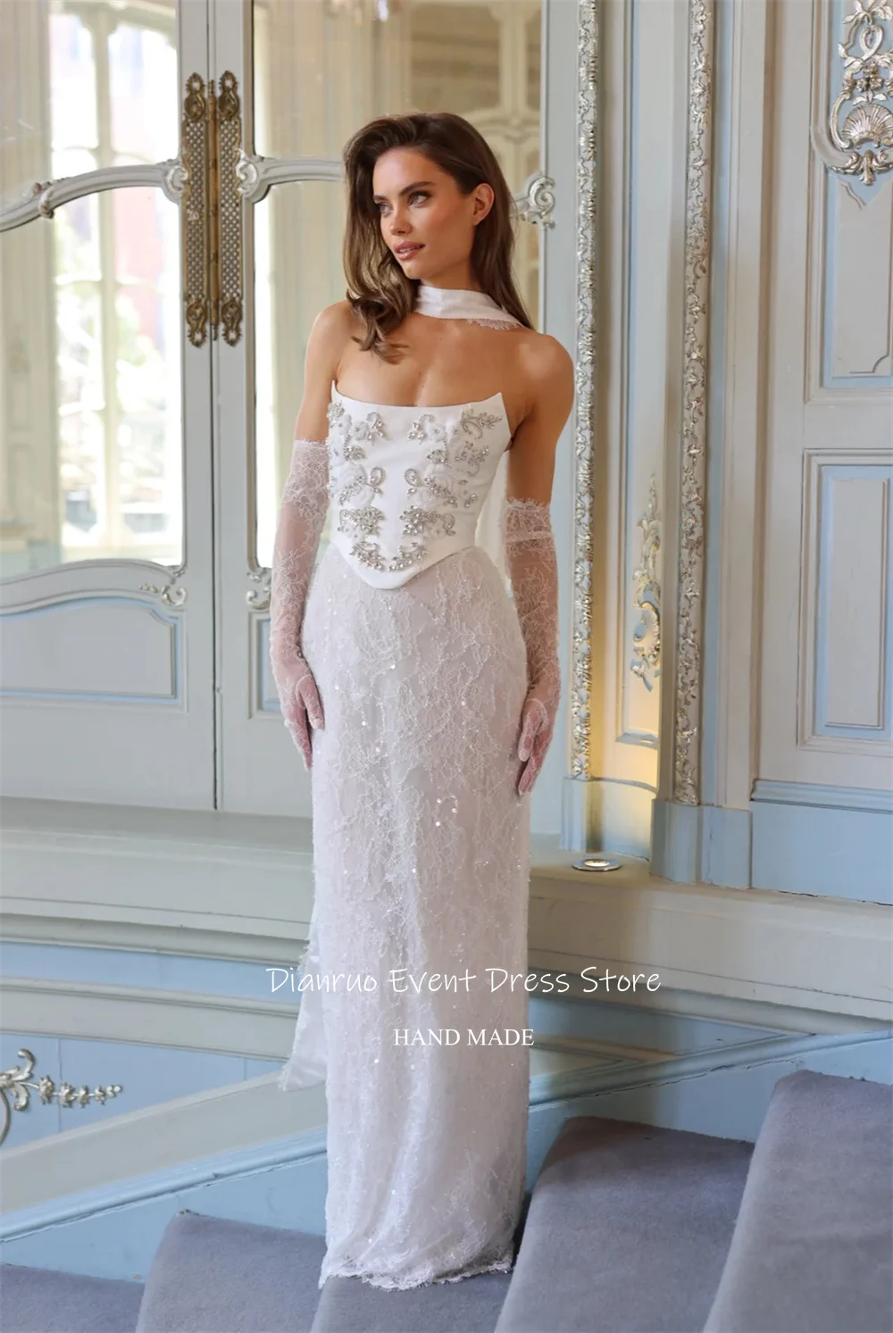 فساتين زفاف Dianruo Trumpet على شكل قلب فاخرة سبليت رداء De Mariée 2025 دانتيل مطرز بطول الأرض فساتين العروس مخصصة