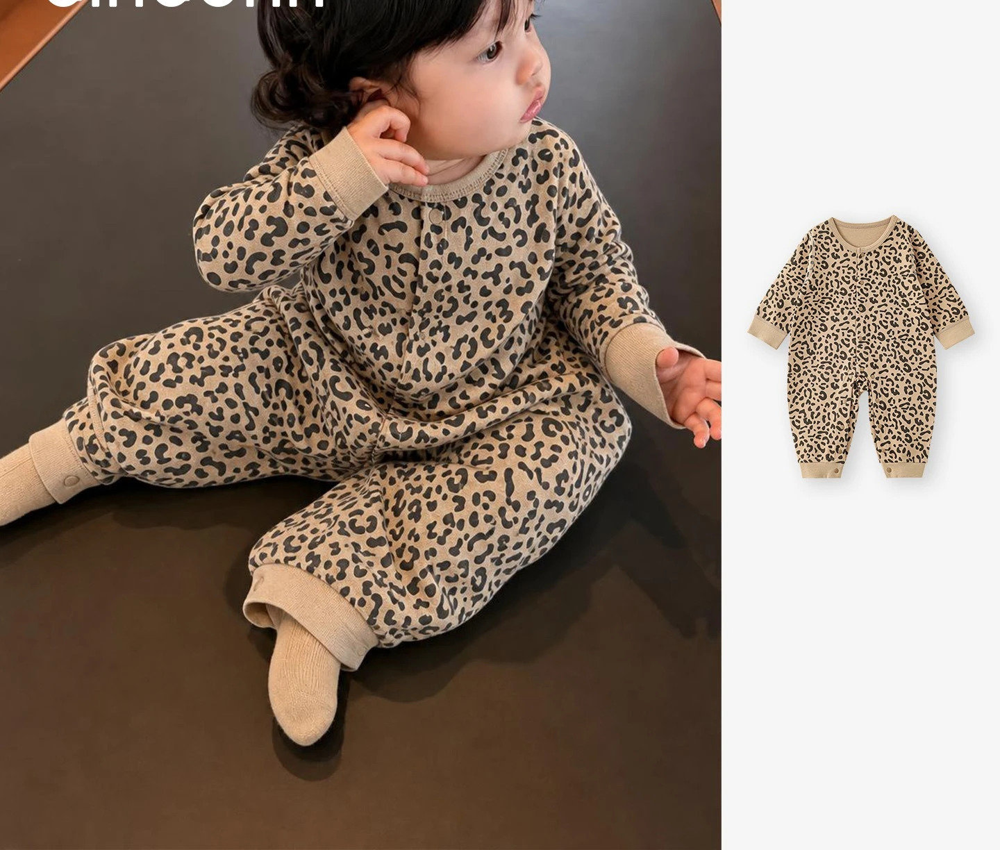 Autumn Newborn Leopard Print Jumpsuit Made of Pure Cotton Class A Boneless Baby Clothes Round Neck Crawling Suit