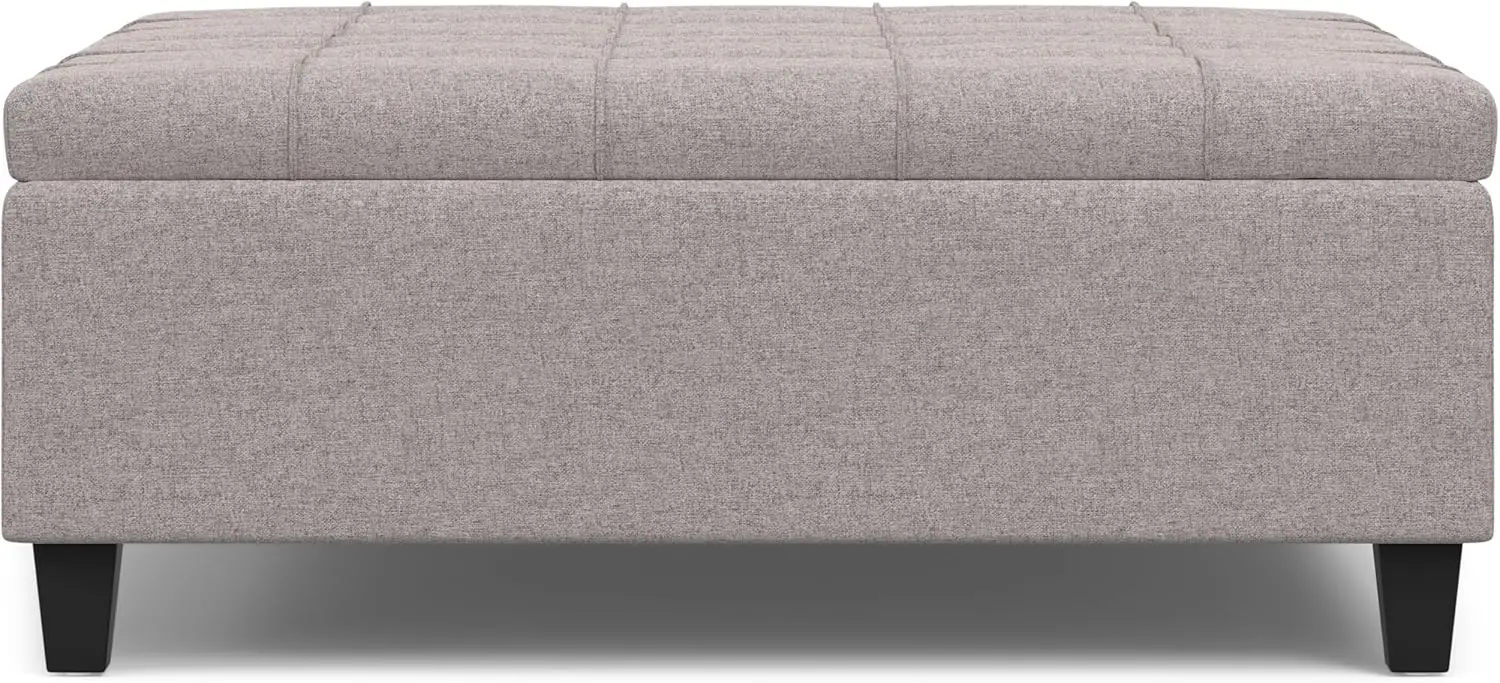 Harrison 40 inch Wide Transitional Square Large Square Coffee Table Storage Ottoman in Cloud Grey for The Living Room