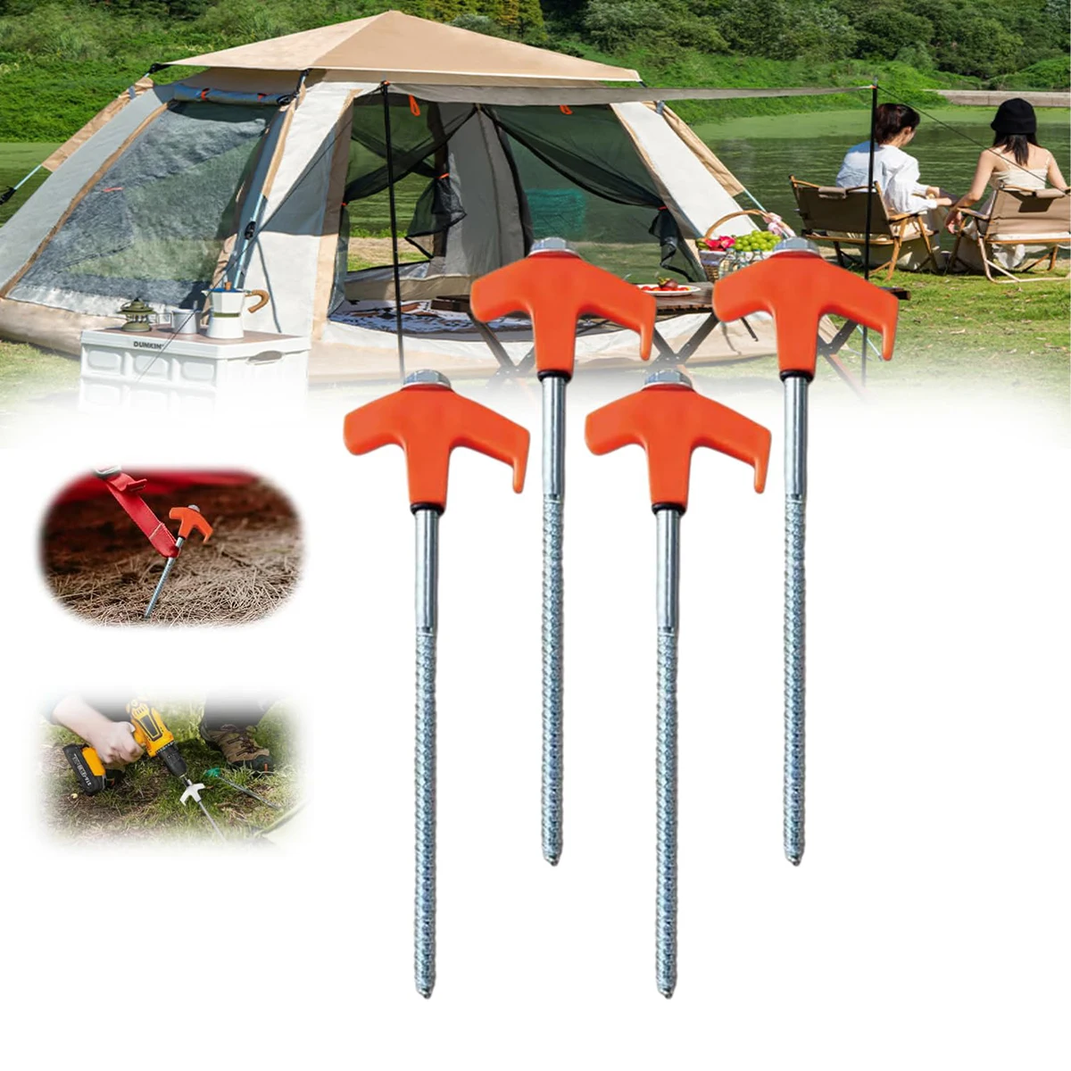 4pcs/set Portable and rotatable plastic head threaded tent nails spiral ground nails