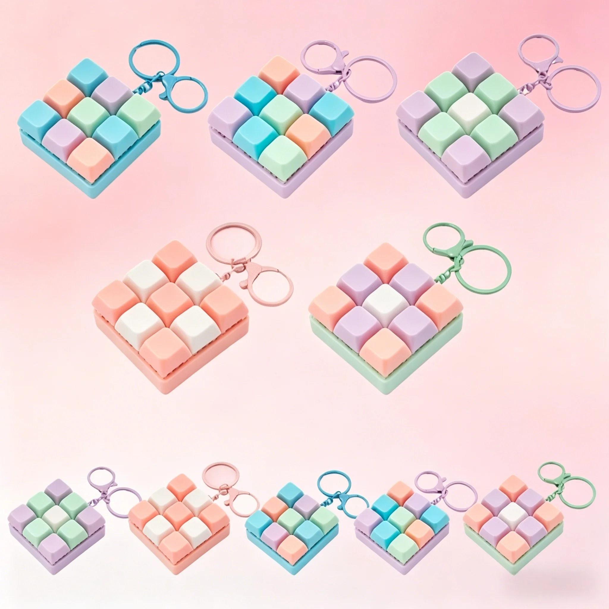 Hot Sale 9 Keys Keyboard Keychain Stress-Relief Toys Clicking Keyboard Toy DIY Button Keycap Keyring Birthday Gifts for Friends