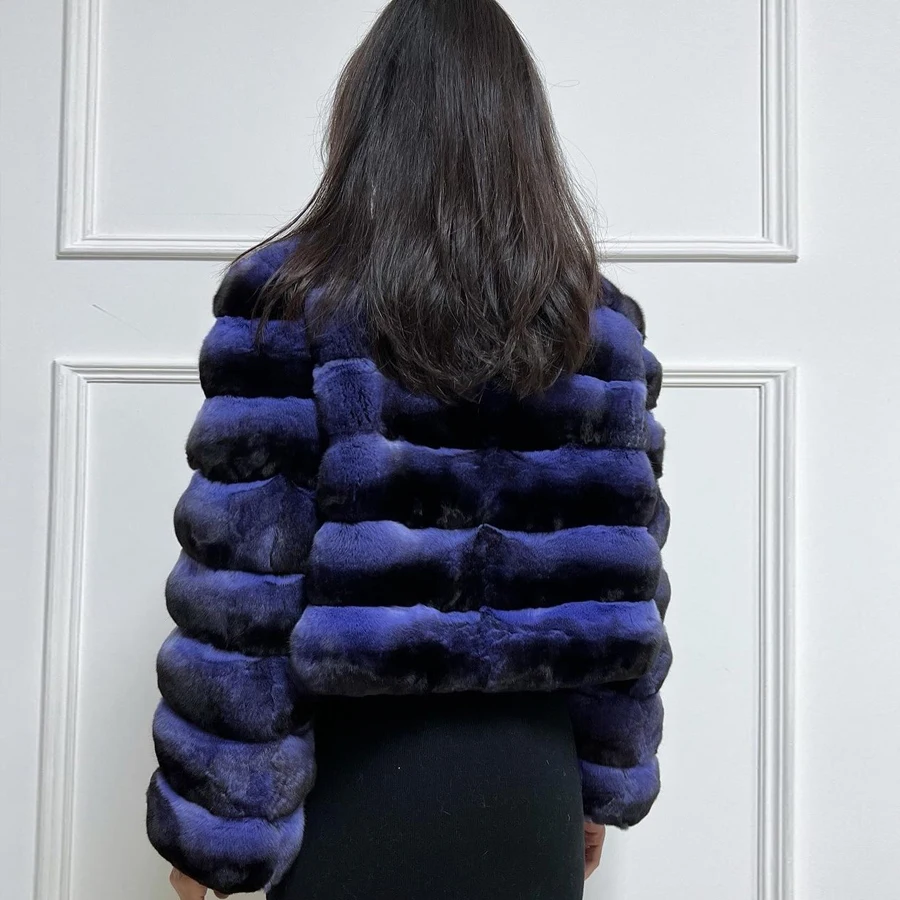 Women Rabbit Fur Jackets Short Rex Rabbit Fur Coat Round Collar Winter Jackets Luxury New Arrivals