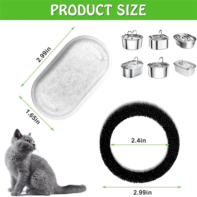 LNHF 16 Pack Cat Water Fountain Filters Replacement For 108/3.2L& 67Oz/2L Pet Water Dispenser With 16 Pre-Filter Sponges