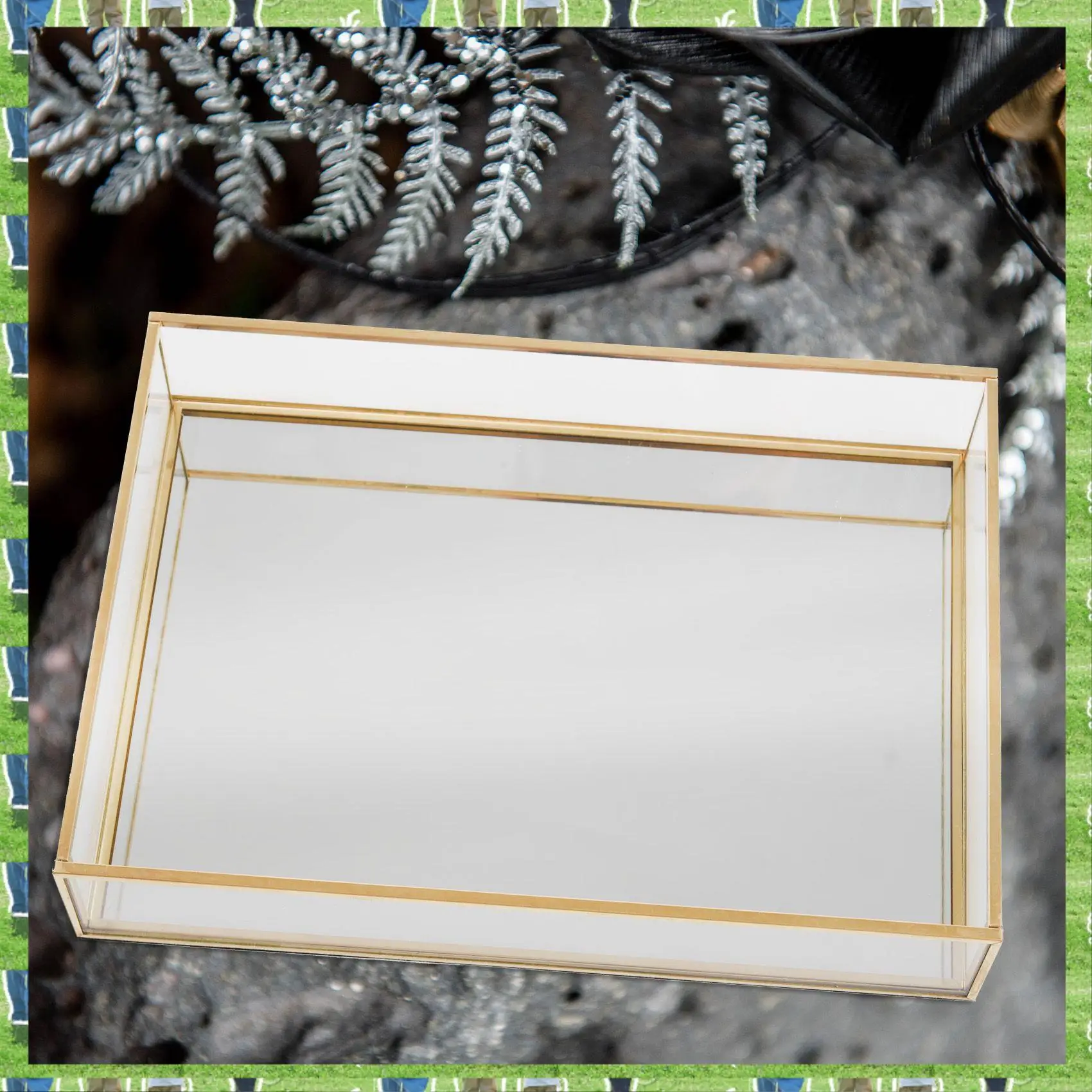 

FTS Nordic Retro Storage Tray Gold Rectangle Glass Makeup Organizer Tray Dessert Plate Jewelry Display Home Kitchen Decor