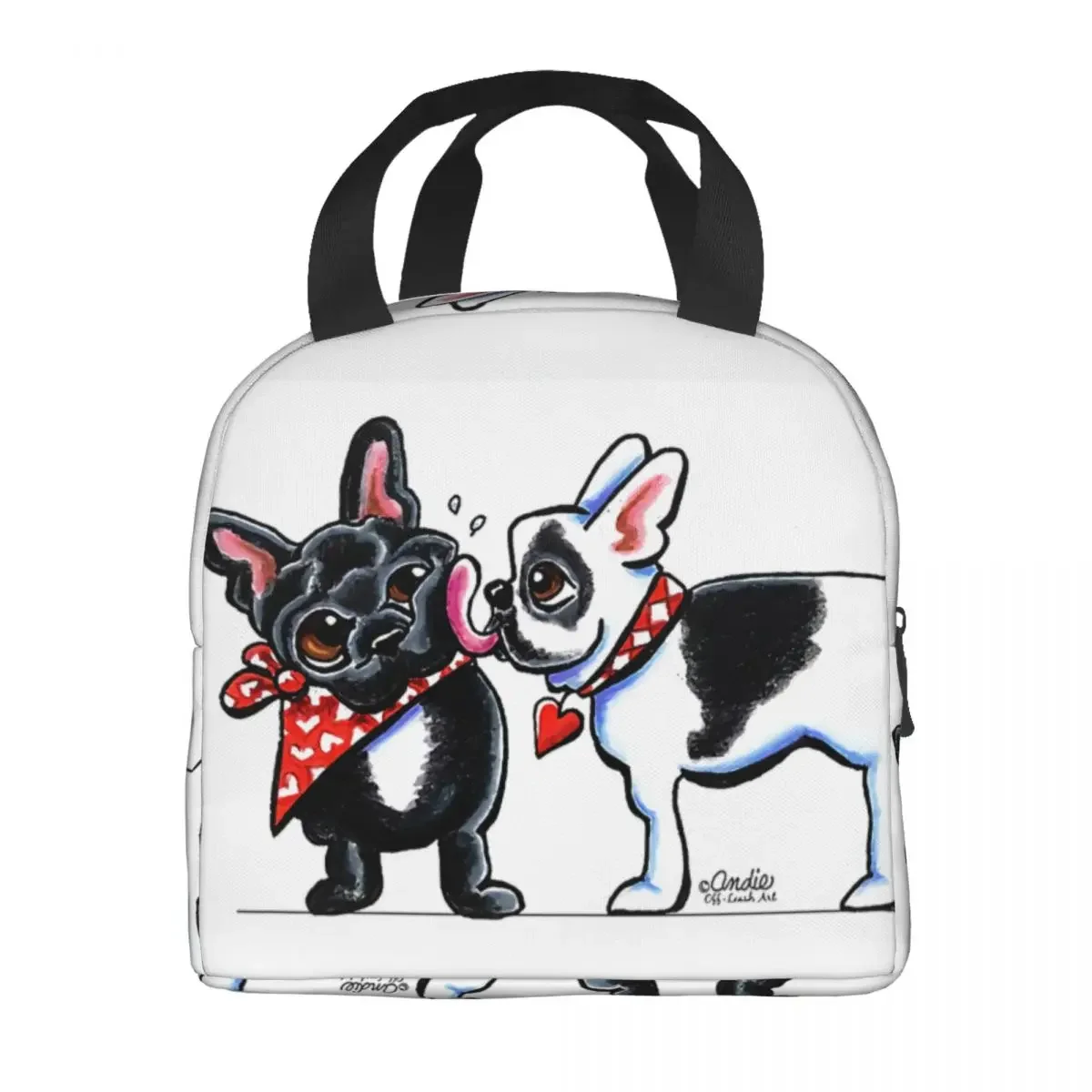 French Kiss Insulated Lunch Tote Bag for Women Bulldog Dog Lover Portable Cooler Thermal Bento Box Kids School Children