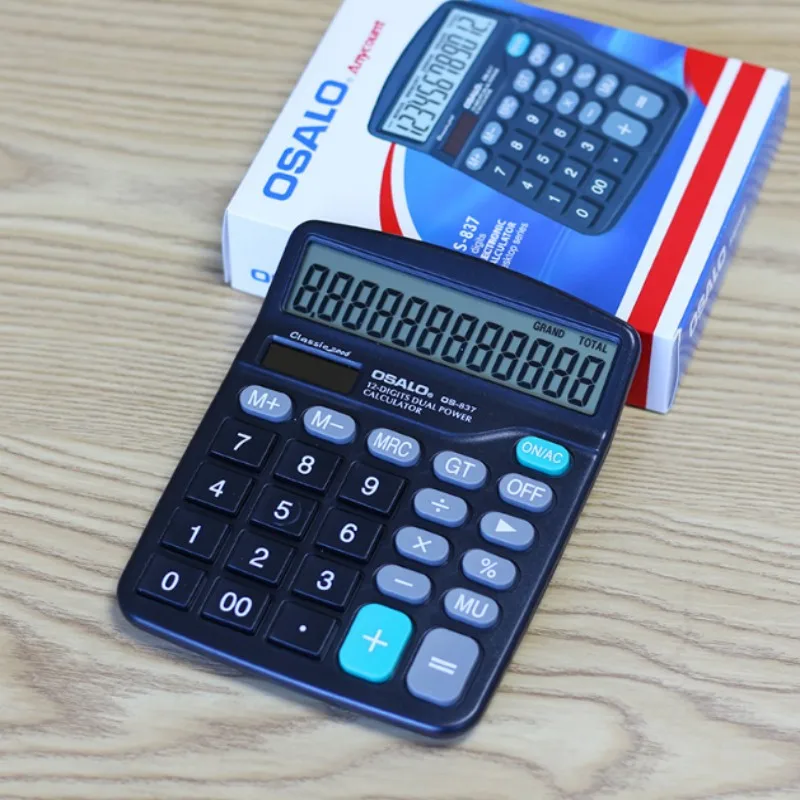 

OSALO 837 ABS Desktop Solar Office Calculator - 12-Digit Display, Solar Powered, Desktop Calculator for Office Use