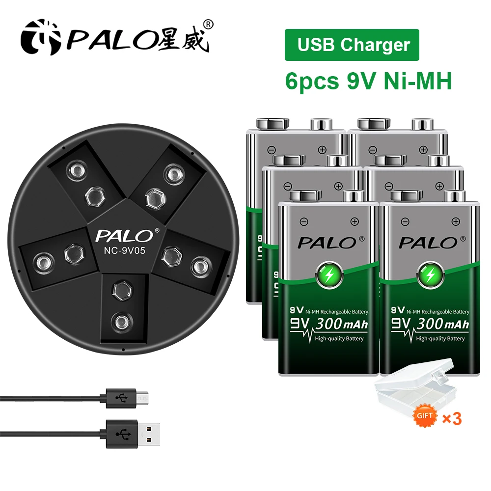 100% PALO 9v bateria 6LR61 6F22 006p 9V nimh 300mah akumulator do alarmu, zabawek, Walkman akumulatory 9v