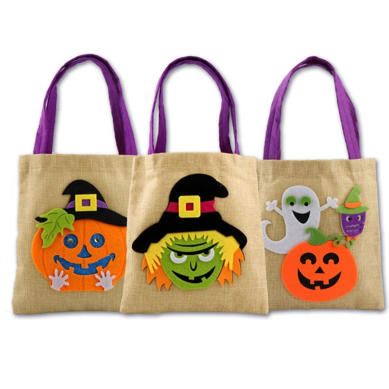 Sacs fourre-tout en tissu non tissé pour Halloween, sacs d'emballage cadeau de bonbons, sac de rangement de fête d'Halloween de dessin animé, sac à main pour enfants