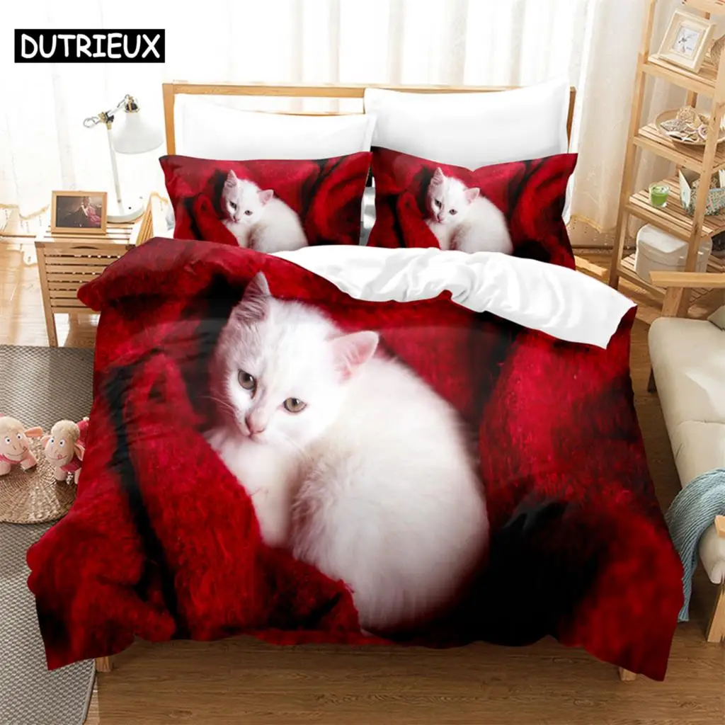 Cute kitten 3D Digital Bedding Set,Duvet Cover + Pillowcase,Popular Style 2/3 pcs.(No padding No sheet) queen bedding set