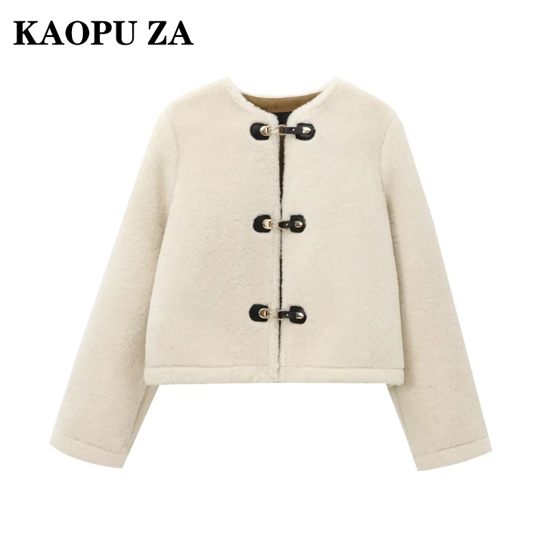 KAOPU ZA Woman's 2024 Winter Casual Short O-Collar Tweed Jacket Female Autumn Fashion Solid Color Long Sleeve Coat Outerwear Top