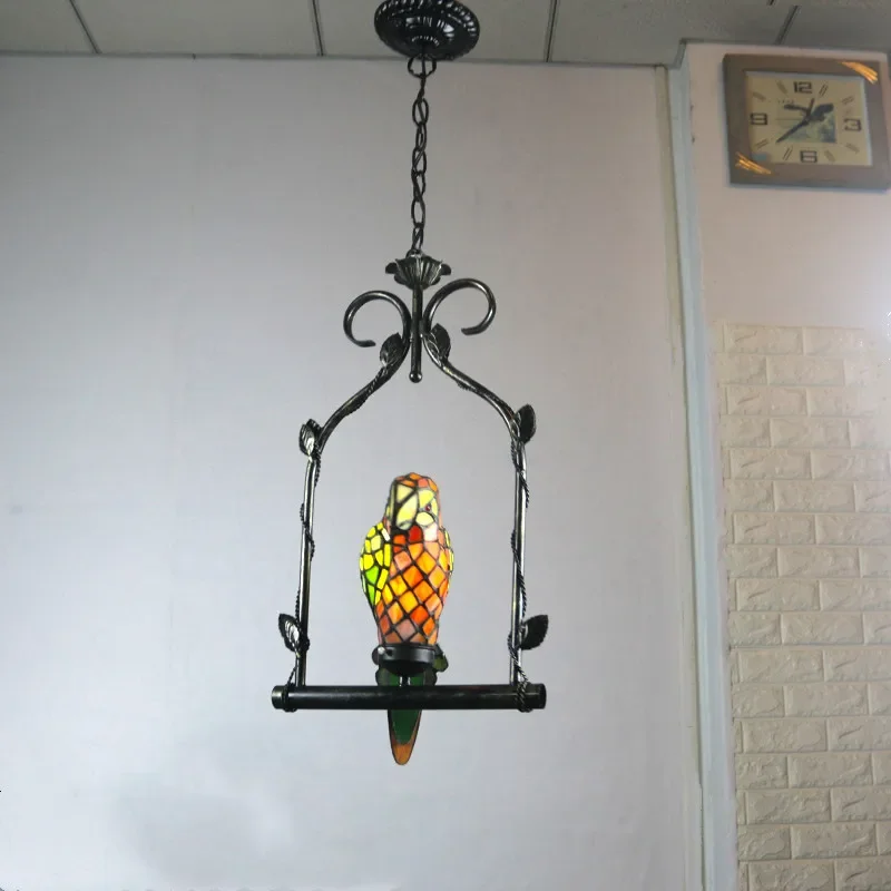 ALBERT Tiffany Parrot Pendant Lamp LED Vintage Creative Glass Hanging Light for Home Decor Balcony Study Aisle Chandelier