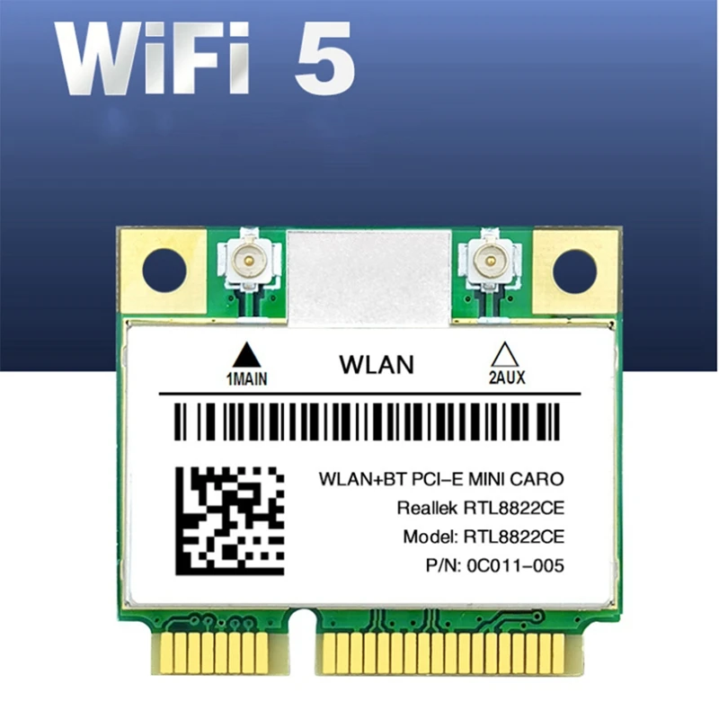 Mini Placa de Rede WiFi, 1200Mbps, 2.4G, 5Ghz, 802.11AC, PCIe, Bluetooth 5.0, Suporte Portátil, PC, Windows 10, 11, RTL8822CE