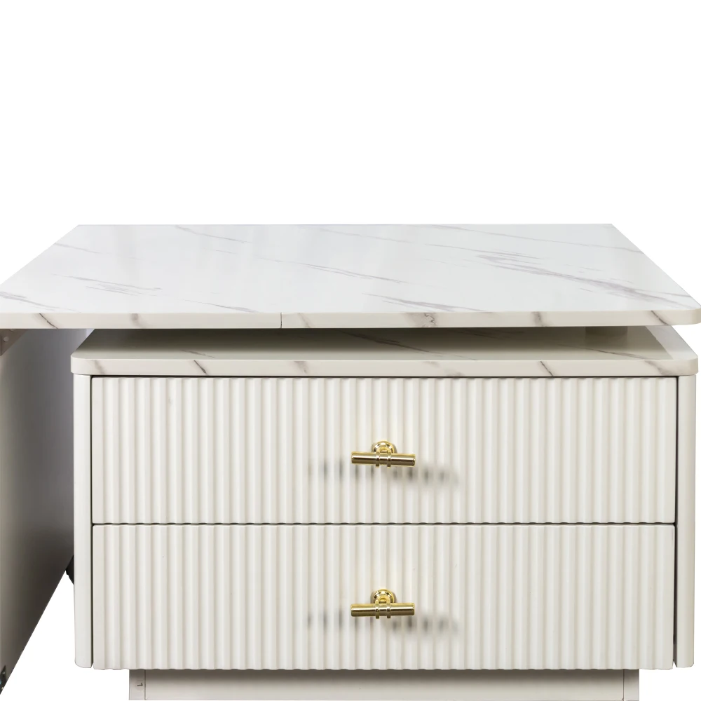 طاولة قهوة قابلة للتمديد مع مساحة تخزين، طاولة غرفة معيشة قابلة للعكس مع درجين و6 عجلات، باللون الأبيض