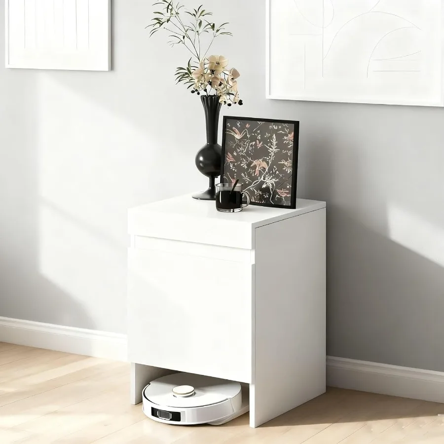 

Шкаф-подставка для робота-пылесоса с дверцами для робота-пылесоса Самоопорожняющийся шкаф для хранения белого компактного бокового столика для Li