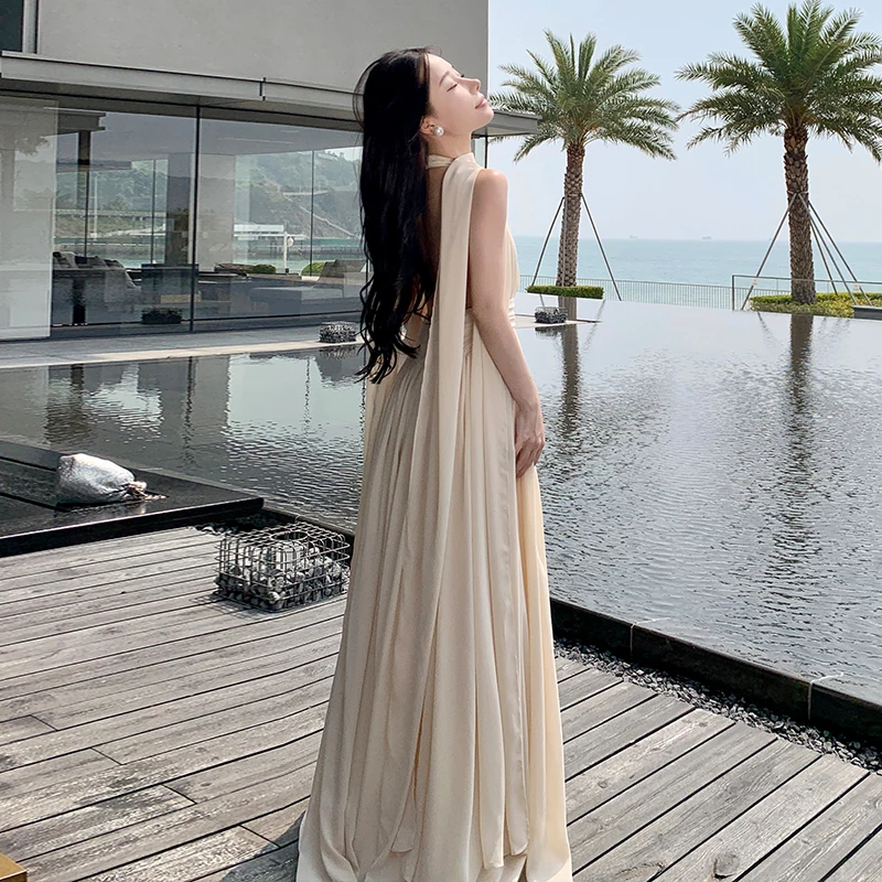 Chic Fashion 2023 New Summer Women Sexy Backless Boho Dress vita alta Beach Holiday Party Vintage elegante Runway Robe Vestidos