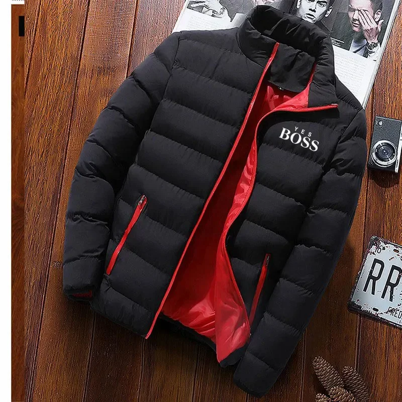 

Autumn and Winter Men's New Warm Parka Winter Casual Men's Jacket Solid Color Stand Collar Men's Windproof Cotton Coat