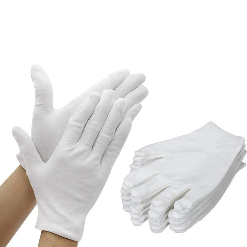 24 pares de luvas de algodão branco, luva de trabalho mais espessa e resuável de 9,4 polegadas para inspeção de prata de joias de moedas - grande