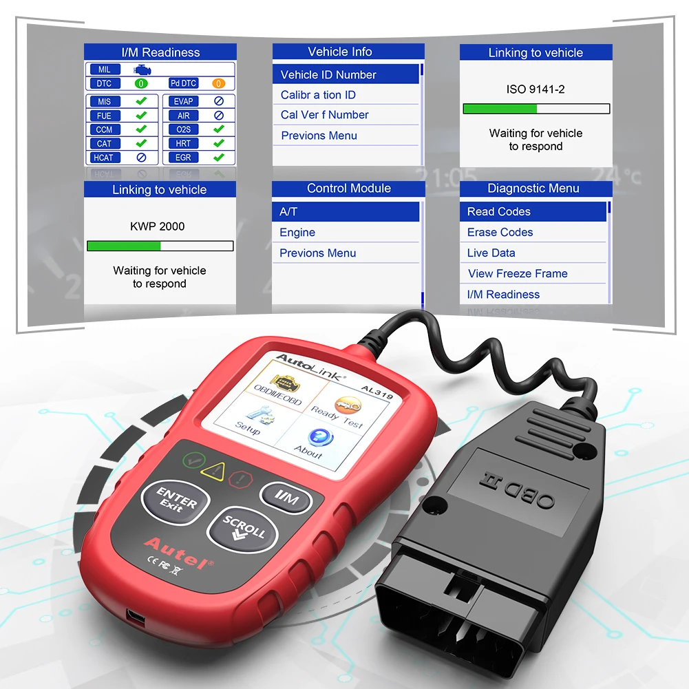 Autel AL319 Obd2 قارئ الرمز يمكن السيارات سيارة الماسح الضوئي أداة تشخيص السيارات لنظام obdii الأساسية obd 2 وظائف