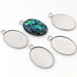 ( No Fade ) 20pcs 13x18mm Inner Size Stainless Steel Material Oval Style Cabochon Base Cameo Setting Pendant Tray