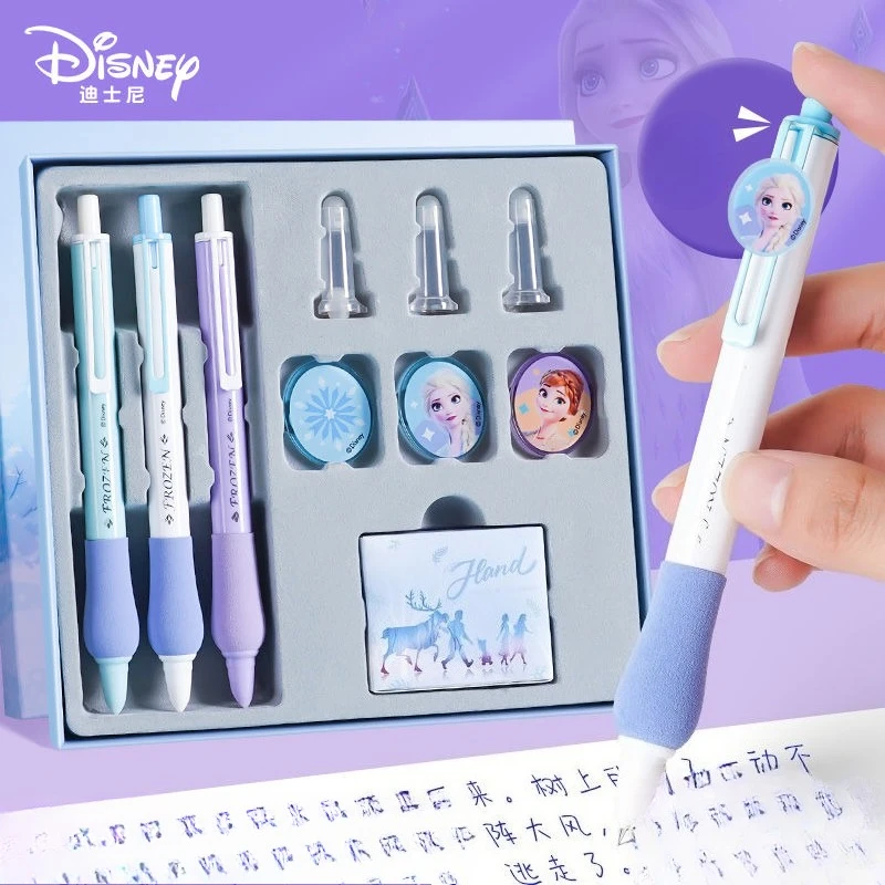 New Disney Frozen Elsa Pen Creative High-value Anime Cartoon Patch Printing Smooth Quick-drying Student's Unerasable Ink Sac Pen