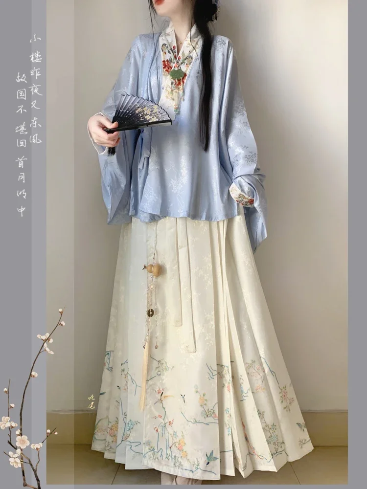 Hanfu Ming Hanfu tradisional Tiongkok, pakaian wanita kerah silang kemeja pendek rok kuda gaun cosplay gaun Tiongkok