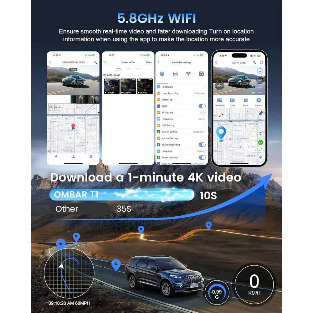 كاميرا OMBAR T1 4K ذات 3 قنوات، أجهزة استشعار STARVIS 2 IMX678، بطاقة 128 جيجابايت مجانية، رؤية ليلية HDR كاملة الألوان جديدة 2025، 4K+1080P+1080P
