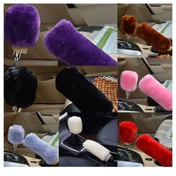 Pomo de cambio de marchas para coche, cubierta de felpa peluda para freno de mano, Protector embellecedor, accesorios suaves y cálidos, color rosa y rojo, 2 piezas, Otoño e Invierno