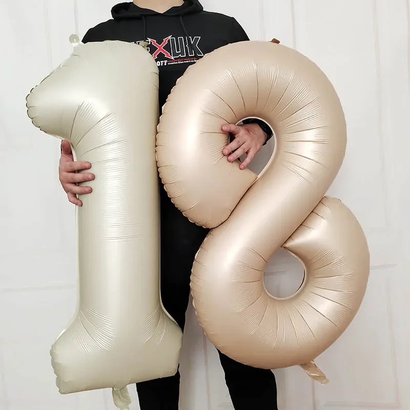 7pcs/set Beige Caramel Love Heart Giant Digital Ballons Set for Boy Girl Birthday Party Decoration Baby Shower Air Helium Balls