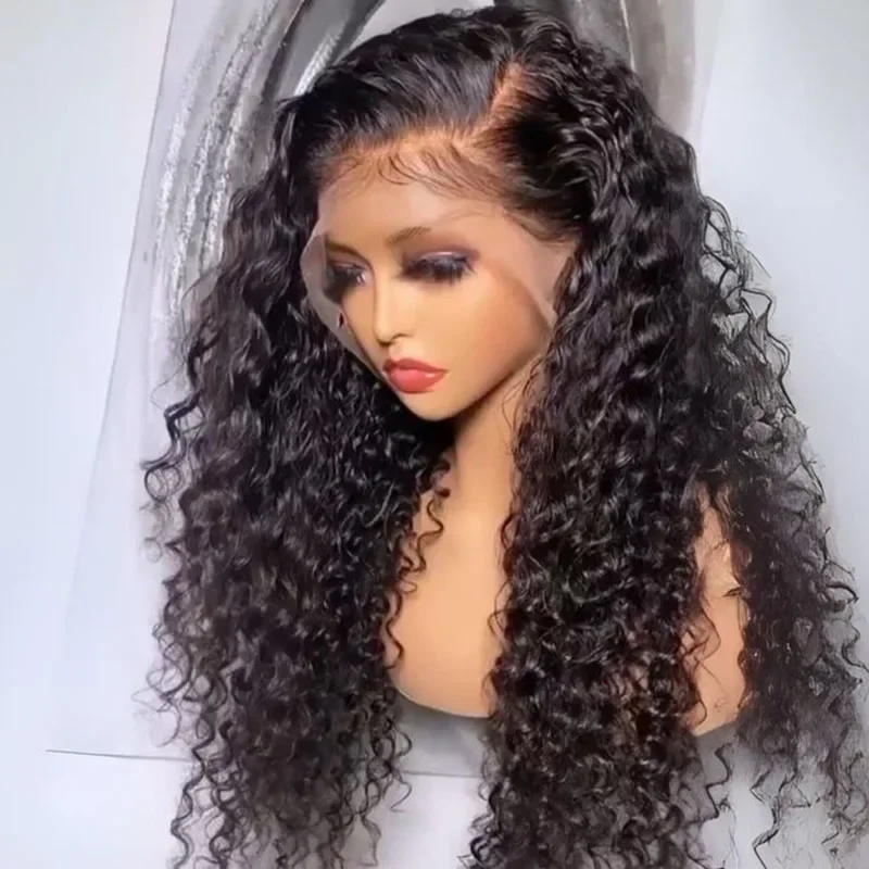 

26Inch Soft Long Glueless Natural Black Kinky Curly Lace Front Wig For Women With Baby Hair Synthetic Preplucked Daily