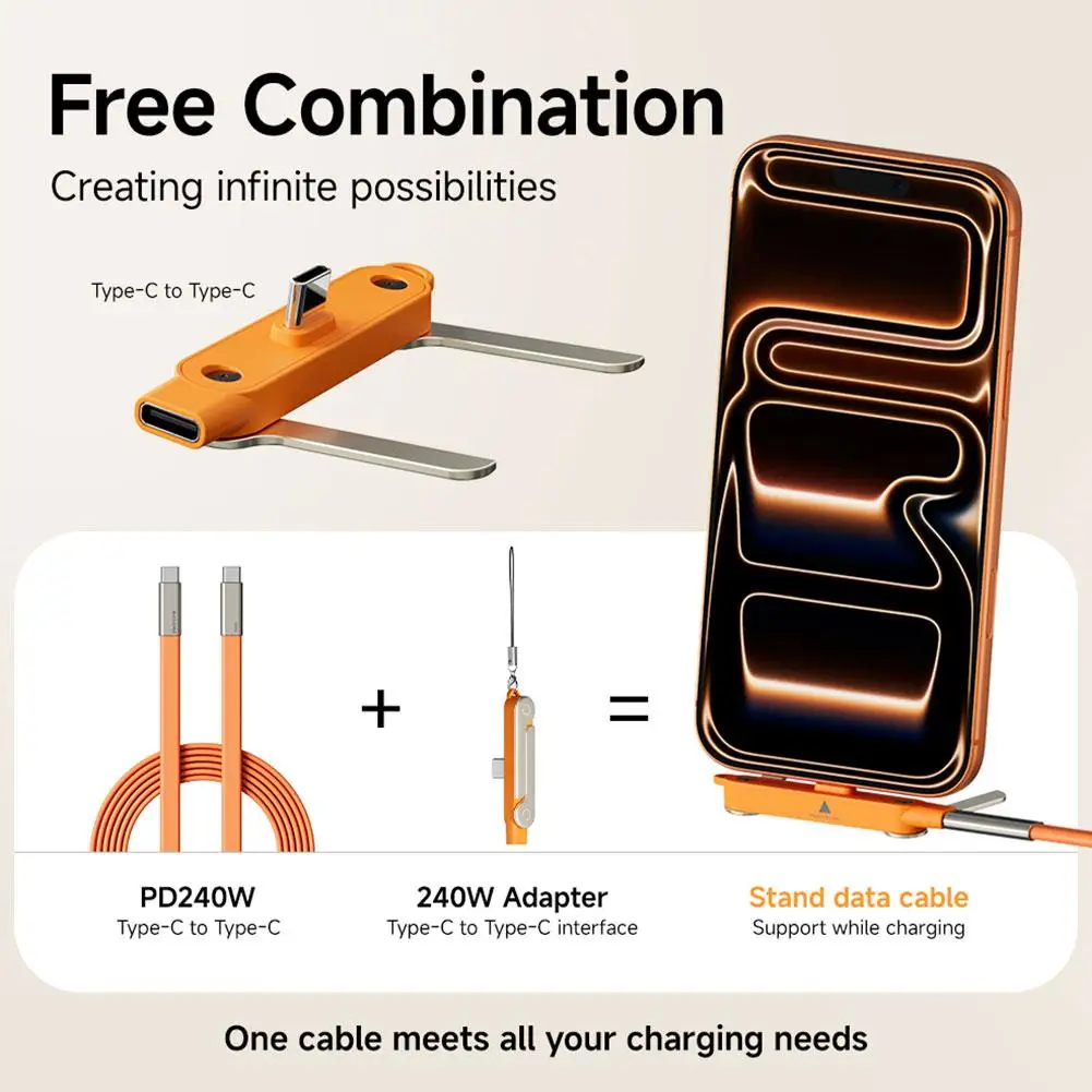 240W Liquid Silicone Data Cable Type-C to Type-C Interface Folding Phone Stand Adapter Ultra-Fast Charging & Data Transfer