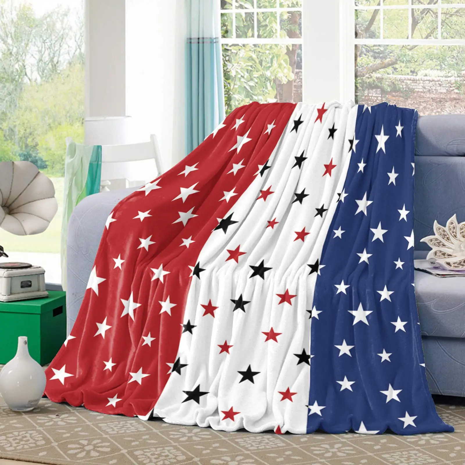 KACISSTY American Stars Striped Blankets Flannel Fleece Lightweight Comfort Bed Throws USA Flag Bedcover All Season Dropshipping